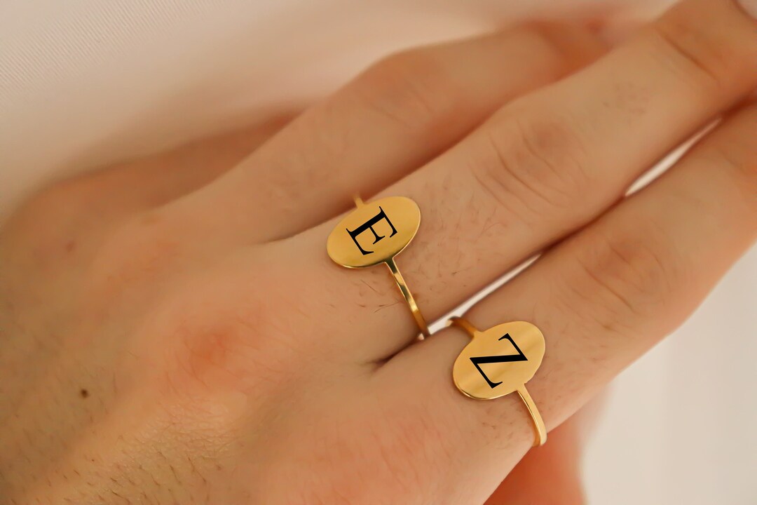 Initial Gold Ring Stainless Steel Engraved Letter Ring Etsy