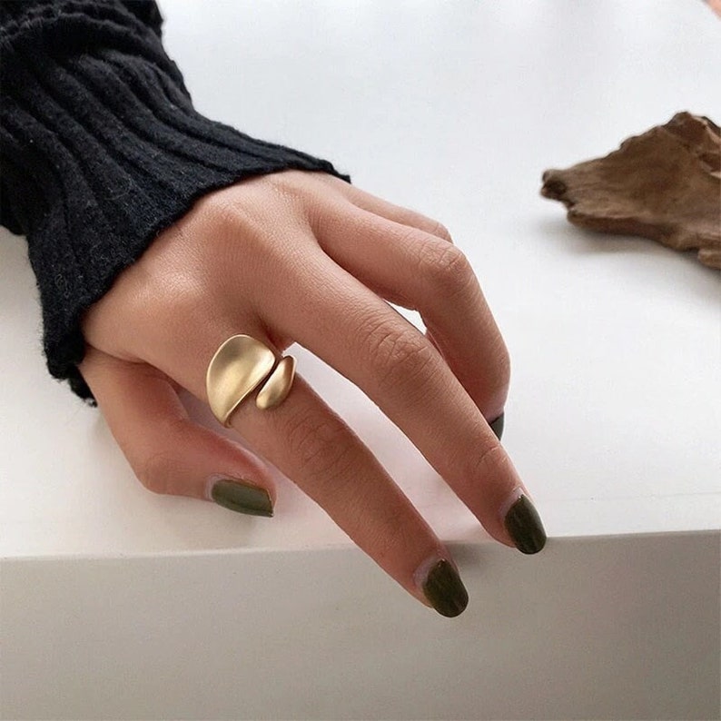 Trendy Geometric Ring,High Quality Abstract Modern Ring,Large Thick Gold Adjustable Ring,Gift for Her,Bride,Wife,Stackable Ring for Women, image 1