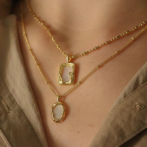 Opal Necklace, Gold Opal Rectangle Necklace, Oval Necklace, STAINLESS STEEL Necklace, Custom Necklaces, Birthday Gift, Waterproof Necklace