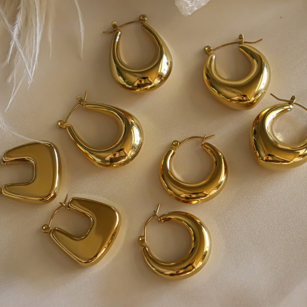 Hoop Earrings, Thick Hoop Earrings, Chunky Gold Hoops, Drop Earring, Thick Gold Hoops, Chunky Gold Earrings, Large Hoops, Statement Earrings