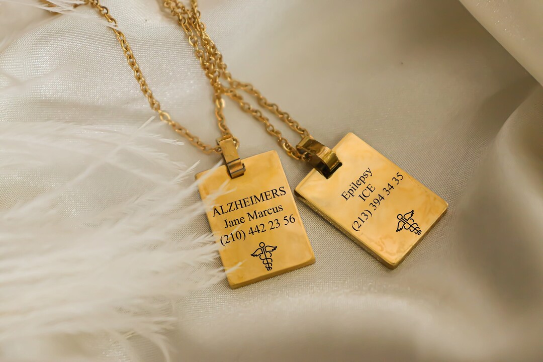 Personalized Medical ID Necklace, Gold Custom Medical Alert Necklace