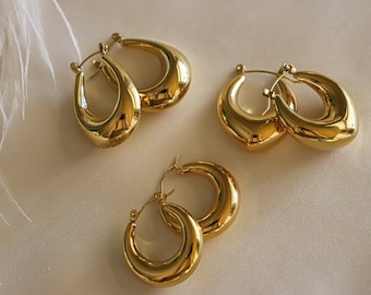 Hoop Earrings, Thick Hoop Earrings, Chunky Gold Hoops, Earring Gift, Thick Gold Hoops, Chunky Gold Earrings, Large Hoops, Statement Earrings