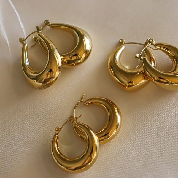 Hoop Earrings, Thick Hoop Earrings, Chunky Gold Hoops, Earring Gift, Thick Gold Hoops, Chunky Gold Earrings, Large Hoops, Statement Earrings