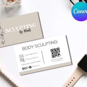Cartão de visita Sculpting do corpo | cartão de visita do código QR | Cartão de visita editável | Cartão de visita imprimível | Cartão de visita estético