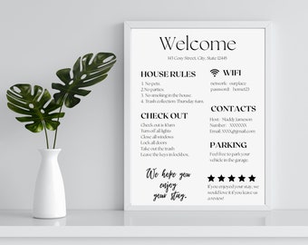 Airbnb Welcome Sign Template | 1 Page Welcome Guide Airbnb | Airbnb House Rules | Airbnb WIFI Sign Template | Vacation Rental Guide