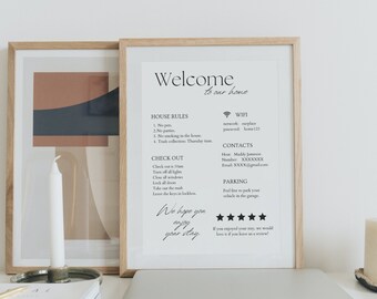 Airbnb Welcome Sign Template | 1 Page Airbnb Welcome Guide  | Airbnb House Rules | Airbnb WIFI Sign Template | Short Term Rental Guide