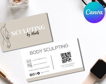 Body Sculpting Business Card | QR Code Business Card | Editable Business Card | Printable Business Card | Aesthetic Business Card