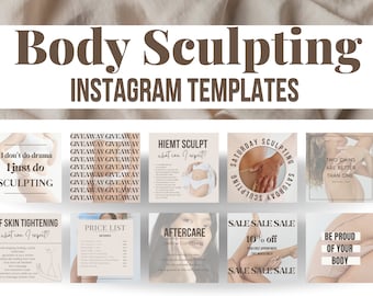 100 Neutral Body Sculpting Instagram Templates | Hiemt Sculpt | Fat Cavitation | Cool Sculpting | Beauty Therapist | Social Media Post