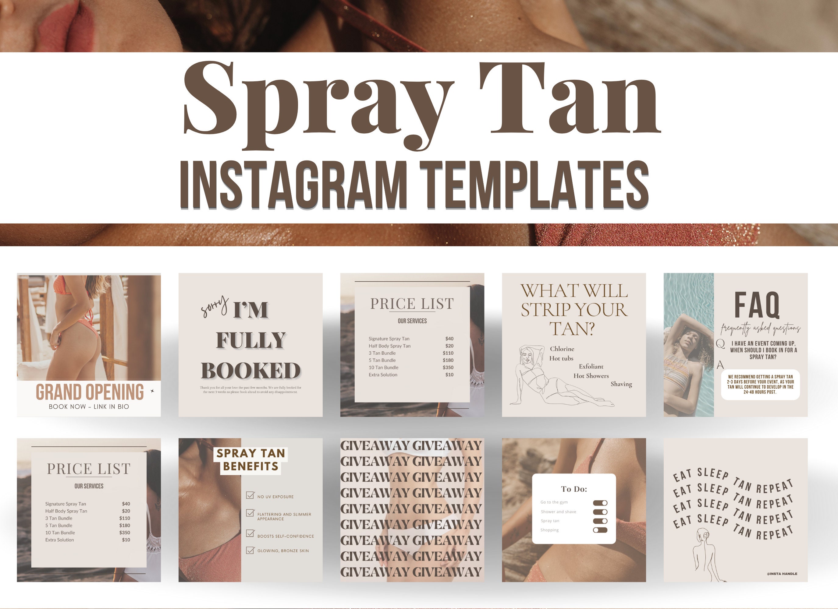 100 Spray Tan Instagram Templates | Spray Tanning | Fake Tan | Spray Tan Business | Spray Tan Artist | Spray Tan Quotes | Social Media Post