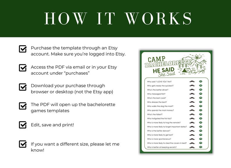 20 Camp Bachelorette Party Games | Bachelorette Games Bundle | Editable Printable Games | Hens Party Games | Bachelorette Drinking Game image 4