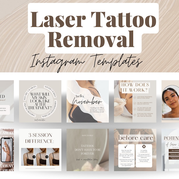 100 Laser Tattoo Removal Instagram Templates | Tattoo Social Media Templates | Brow Tattoo |  Tattoo Removal Aftercare | Tattoo Removal Info