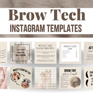 100 Brow Tech Instagram Templates | Brow Tint Template | Nano Brows Social Media | Brow Dye Brow Lamination Brow Microblading | Brow Artist