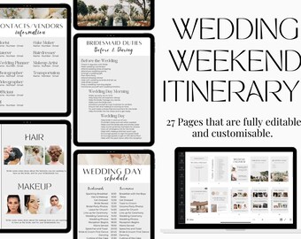 25+ Page Wedding Itinerary Template | Wedding Timeline Template | Bridesmaid Checklist | Day of Wedding Timelime | Wedding Party Timeline