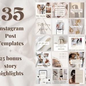 135 Neutral Instagram Post Templates | Instagram Influencer Templates | Aesthetic Feed Instagram | Microinfluencer | Social Media Post