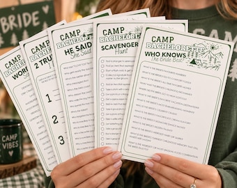 20 Camp Bachelorette Party Games | Bachelorette Games Bundle | Editable Printable Games | Hens Party Games | Bachelorette Drinking Game