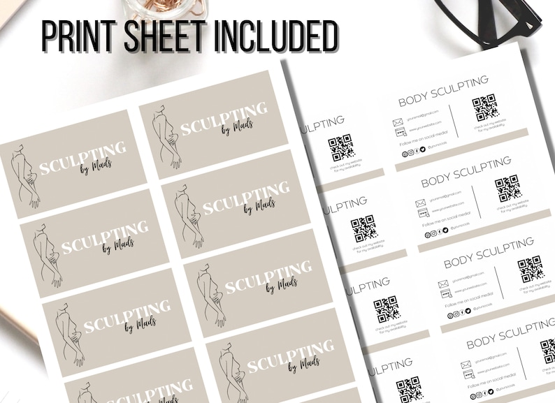 Body Sculpting Business Card QR Code Business Card Editable Business ...