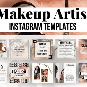 100 Makeup Artist Instagram Templates | Bridal Makeup Template | Makeup Social Media | Glam Instagram Templates | Neutral Makeup Instagram