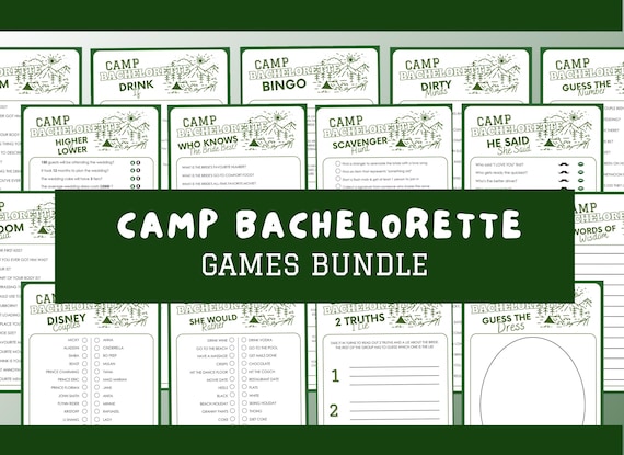 20 Camp Bachelorette Party Games | Bachelorette Games Bundle | Editable Printable Games | Hens Party Games | Bachelorette Drinking Game