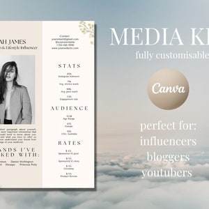 1 Page Instagram Media Kit Template | Instagram Influencer Rate Sheet Template| Blogger Media Kit | Facebook Instagram Tiktok Canva Template