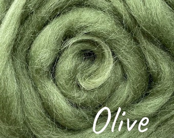 Shetland Wool Roving Top - 100% British Wool - Olive Green Color - 25/50/100 grams - Needle Felting Wool