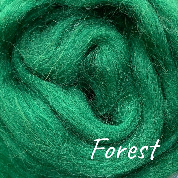 Shetland Wool Roving Top - 100% British Wool - Forest Medium Green Color - 25/50/100 grams - Needle Felting Wool