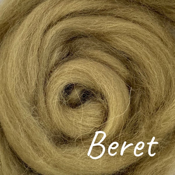 Shetland Wool Roving Top - 100% British Wool - Beret Tan Light Brown Color - 25/50/100 grams - Needle Felting Wool