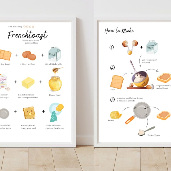 Montessori Visuelle Kochkarte + Anleitung und Rezept für Kinder PDF, englisch deutsch, Deko, Bildrezept, Schrittanleitung, Zutatenliste