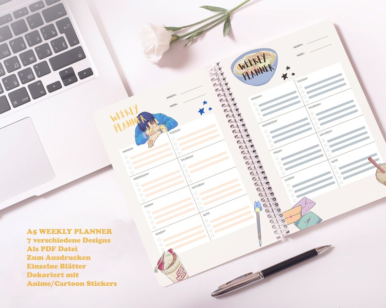 Anime Weekly Planner Printable Zum Ausdrucken A5 7 Etsy