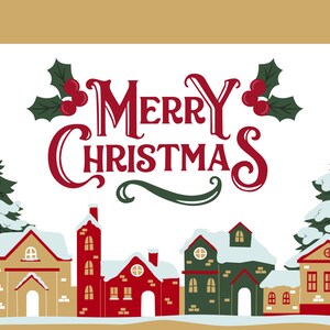 Weihnachtsdorf Postkarte | Druckbare Weihnachtspostkarte | 2x Dorf Postkarte