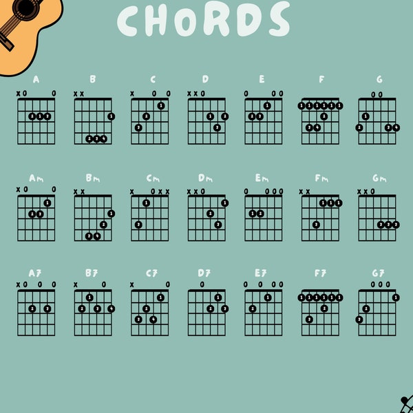 Beginner Guitar Chord Chart - Etsy