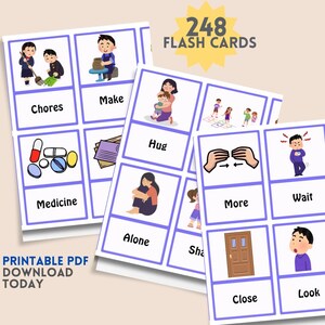 248 afdrukbare AAC-flitskaarten voor visuele communicatie | Emoties, acties, behoeften, routines | Autisme, logopedie, voortijdig schoolverlaten | Digitale pdf-download