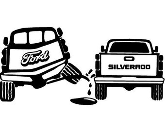 Custom Ford Piss Stickers on Chevrolet Silverado - Multiple Colors