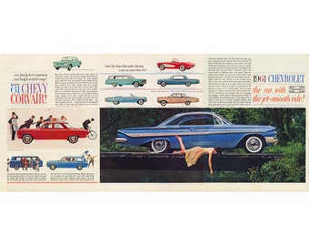 1961 Chevrolet Corvair, vintage poster, wall art, a great gift for dad's garage, office or for your boy