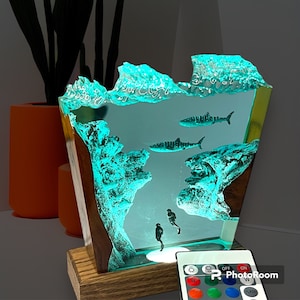 Couple Shark Resin Lamp: Ocean Night Light, Handmade Home Decor