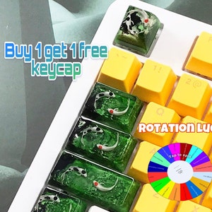 Green koi fish keycaps, Spacebar keycaps, custom keycap, artisan keycaps, Resin handmade keycaps, Koi fish keycap, Gift ideas.