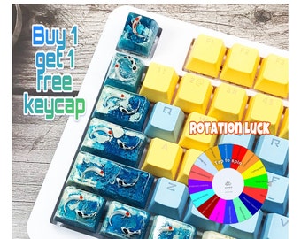 Blue & White Koi Fish Artisan Keycap: Cherry MX, Resin SA Profile