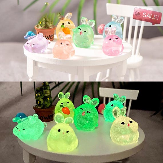 Resin Rabbit Decoration, Kawaii Epoxy Resin Luminous Mini, Cartoon Rabbit Miniature, Figurines Landscape Home Decoration, Decor Accessories