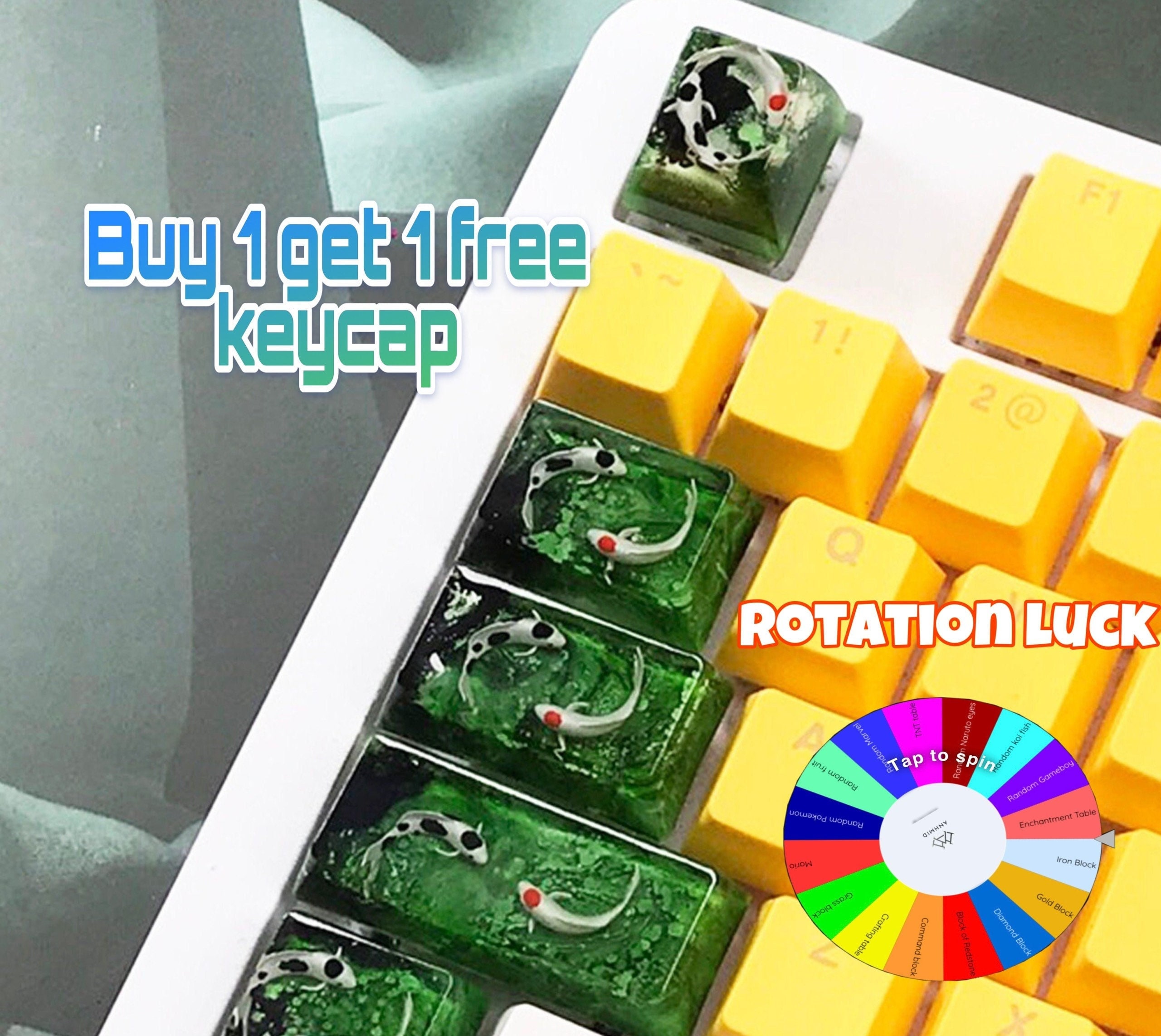 Green Koi Fish Artisan Keycap: Handmade Resin Custom Spacebar