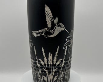 Custom Wildflower Hummingbird 20oz Tumbler - Laser Engraved Personalized Cup