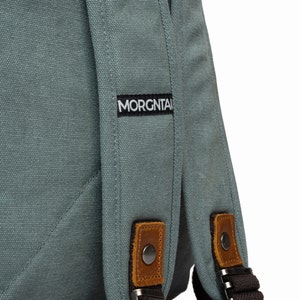 MORGNTAU Canvas Leather Rolltop Backpack Vintage Style Ukiyo Blue image 2