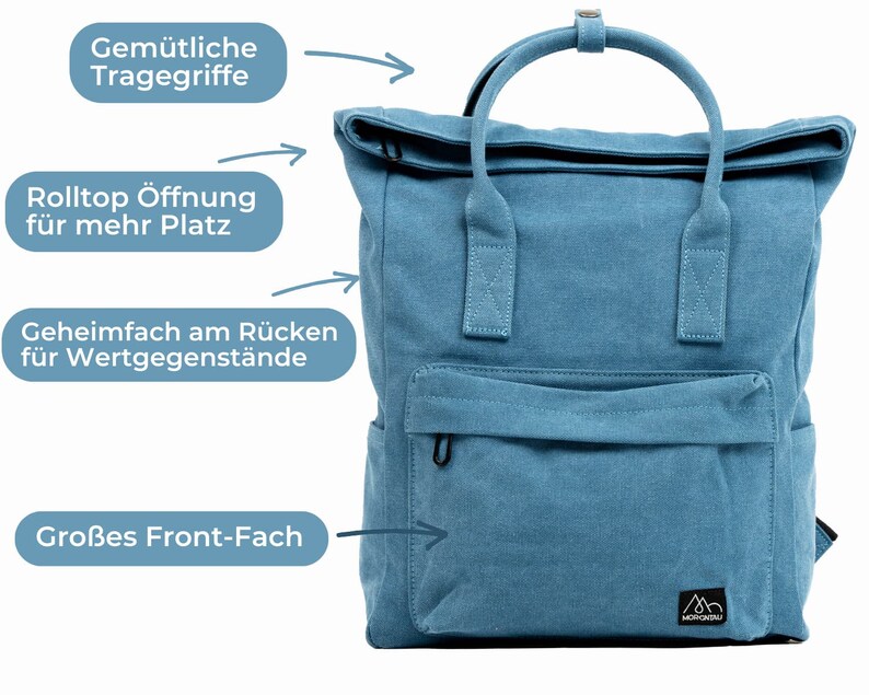 MORGNTAU Canvas Rolltop-Rucksack Kolibri Blau Bild 6