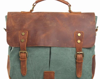 Vintage leather laptop bag MORGNTAU Professor Turquoise