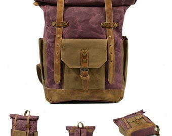 MORGNTAU Leder Canvas Rucksack Oslo Weinrot