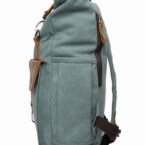 MORGNTAU Canvas Leder Rolltop-Rucksack Vintage Style Ukiyo Blau Bild 3