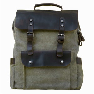 MORGNTAU canvas leather vintage backpack "courier" forest