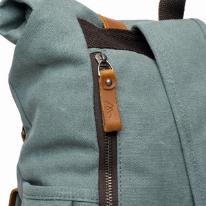 MORGNTAU Canvas Leather Rolltop Backpack Vintage Style Ukiyo Blue image 5