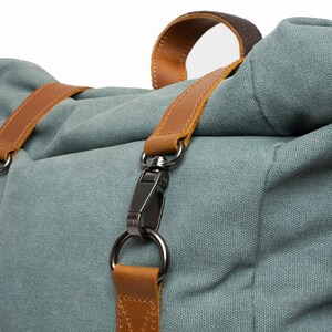 MORGNTAU Canvas Leather Rolltop Backpack Vintage Style Ukiyo Blue image 4