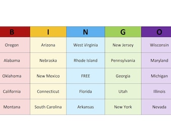 100 Unique US State BINGO Cards