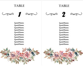 Floral Wedding Seating Table Chart