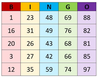 100 Unique Colorful BINGO Cards